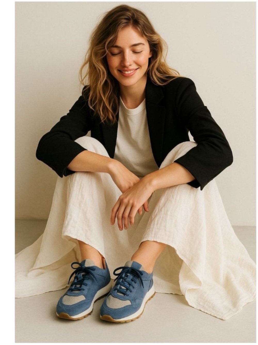 Sezane Alex SneakersSplit Cowhide Leather Blue Multi Court Shoes Size 9